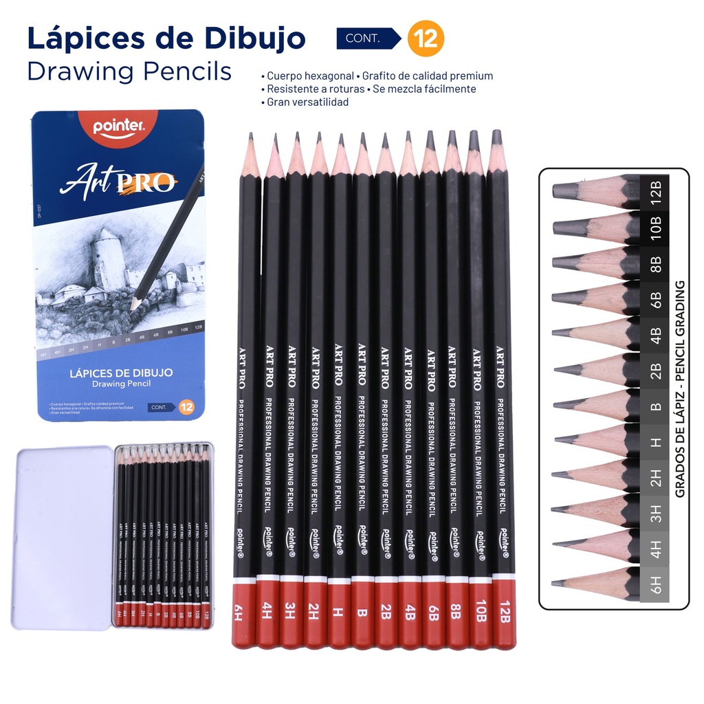 SET DE LAPICES DE DIBUJO ART PRO x12 PIEZAS