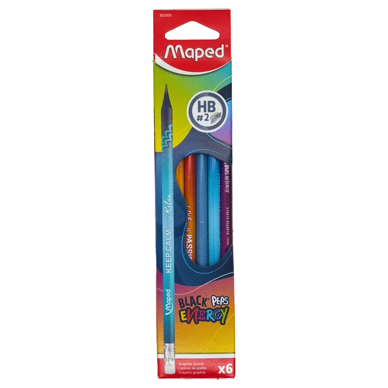 LAPIZ DE RESINA Y GRAFITO HB BLACK PEPS ENERGY x6PZS CAJA