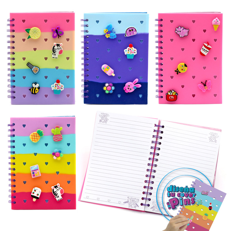 LIBRETA DE APUNTES ESPIRAL A5 CUBIERTA DE GOMA CON PINS - 80 HOJAS BLANCAS