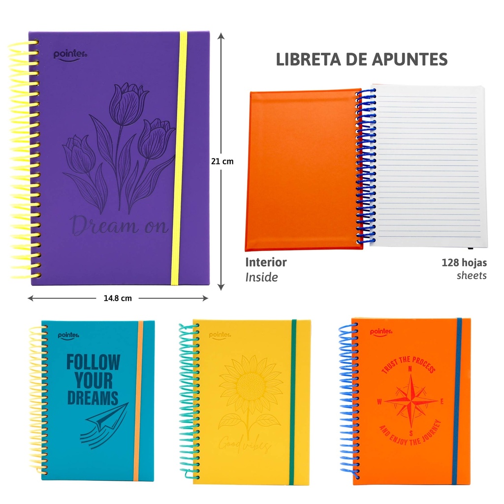 LIBRETA DE APUNTES 14.8 X 21 cm 128 HOJAS