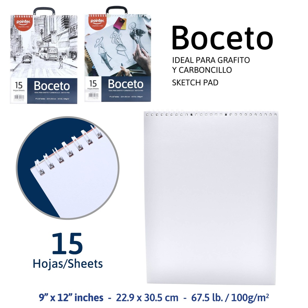 LIBRETA PARA BOCETOS 9x12" x15 HOJAS - PARA GRAFITO Y CARBONCILLO