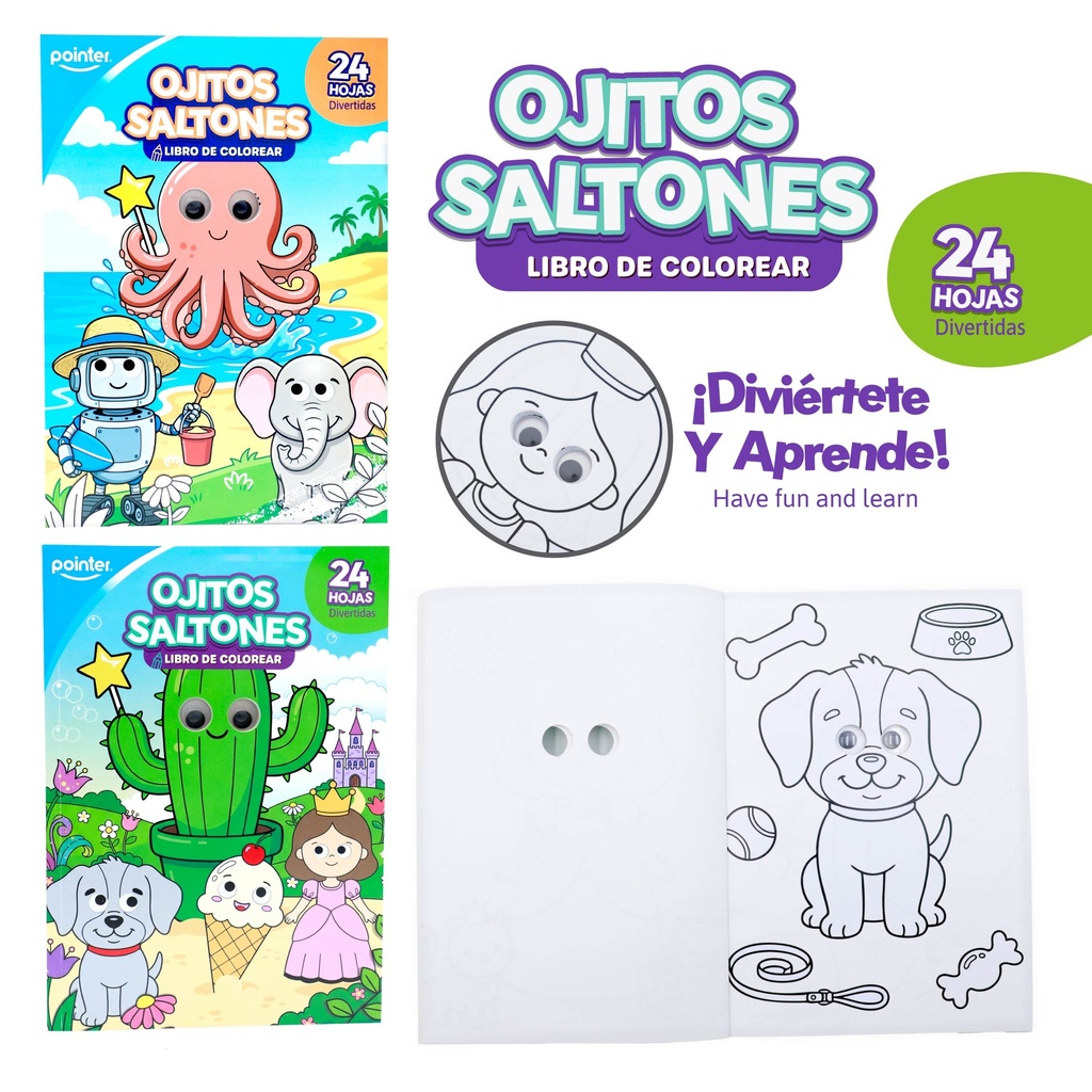 LIBRO DE COLOREAR OJITOS SALTONES x24 HOJAS