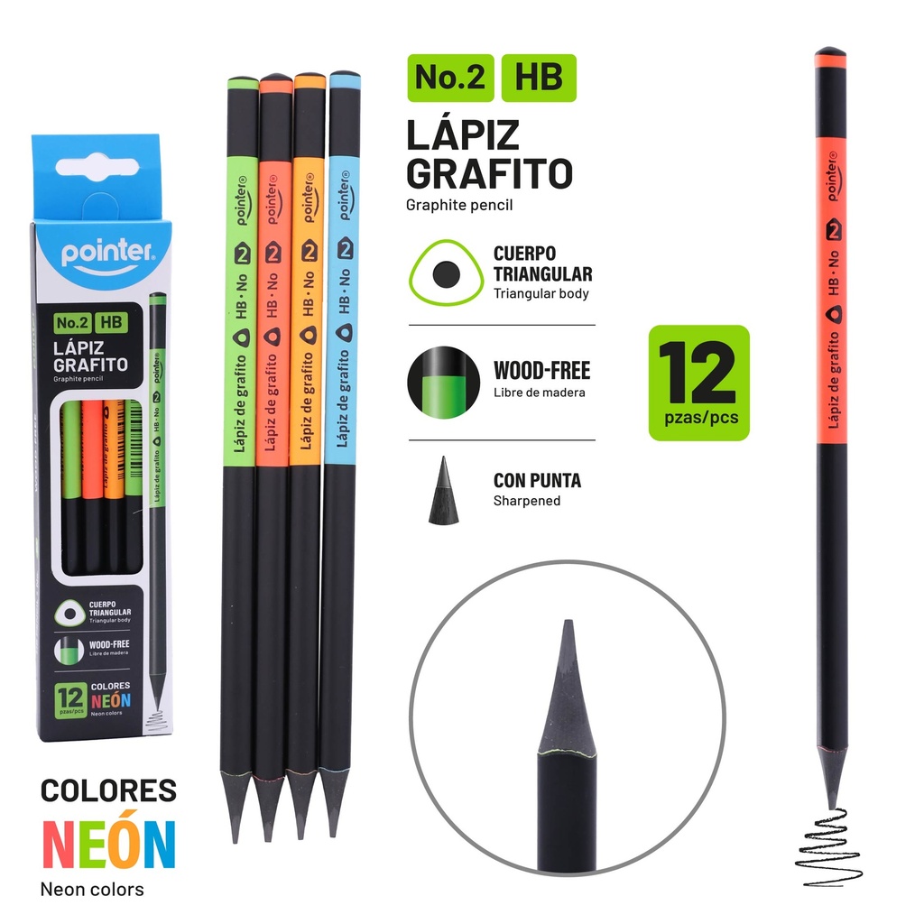 LAPIZ HB TRIANGULAR PLASTICO 12 PIEZAS