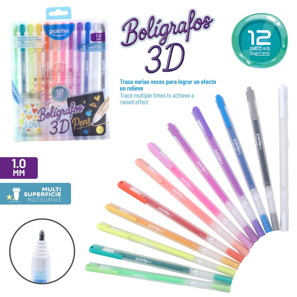 BOLIGRAFO DE GEL EFECTO 3D 1.0 mm 12 COLORES