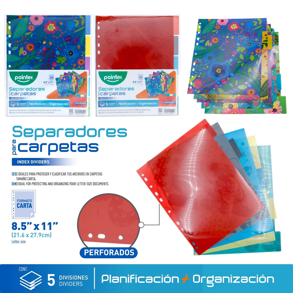 SEPARADORES PLASTICOS CON INDICE 5 DIVISIONES