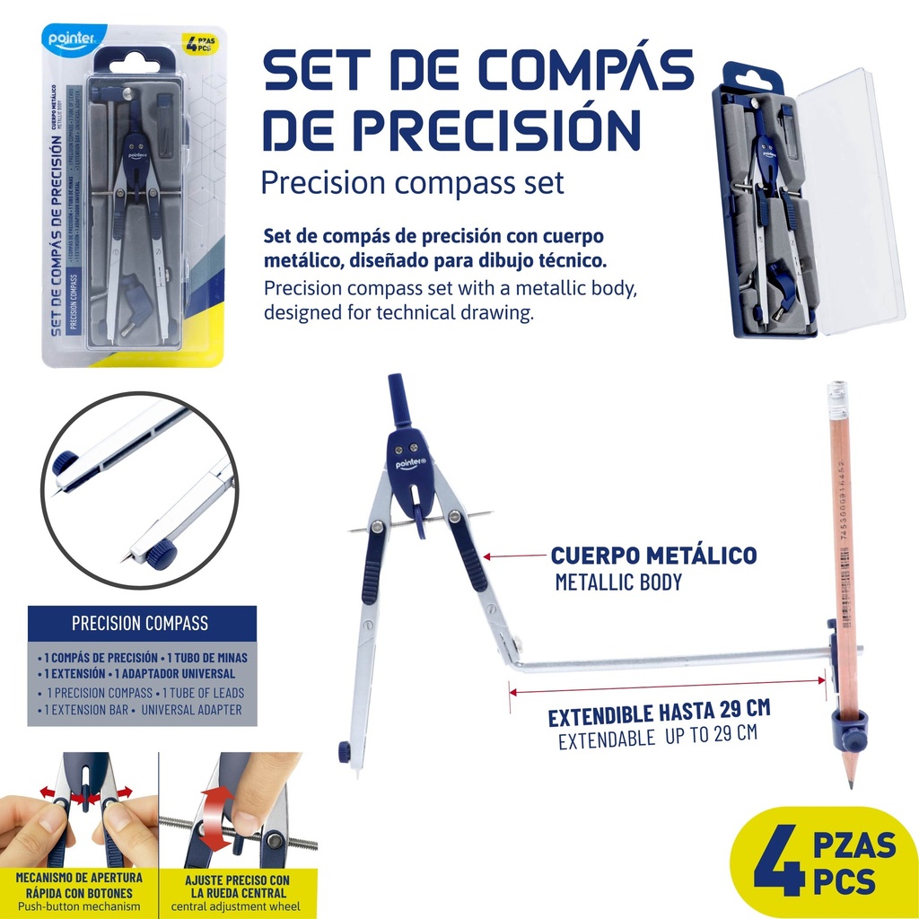 SET DE COMPAS DE PRECISION 4 PIEZAS