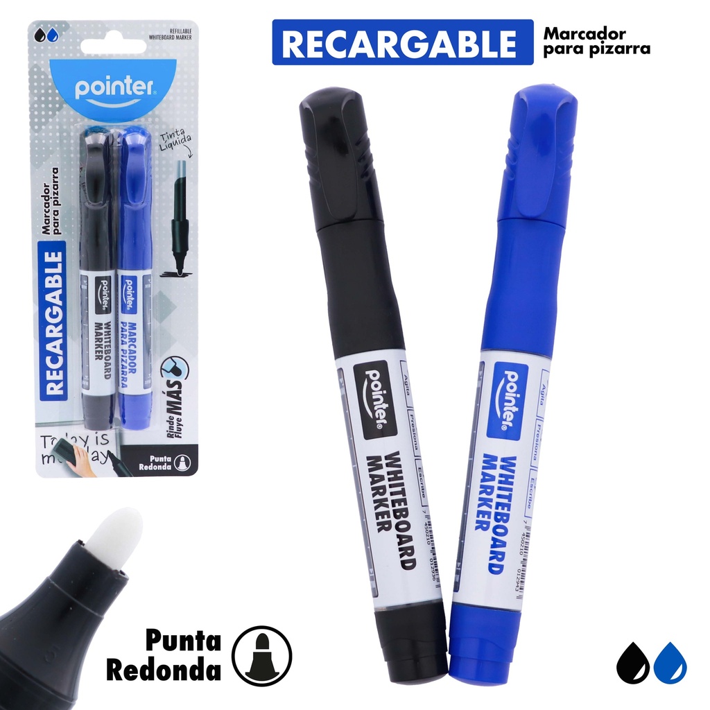 MARCADOR PARA TABLERO RECARGABLE TINTA LIQUIDA 2 PIEZAS (NEGRO Y AZUL)