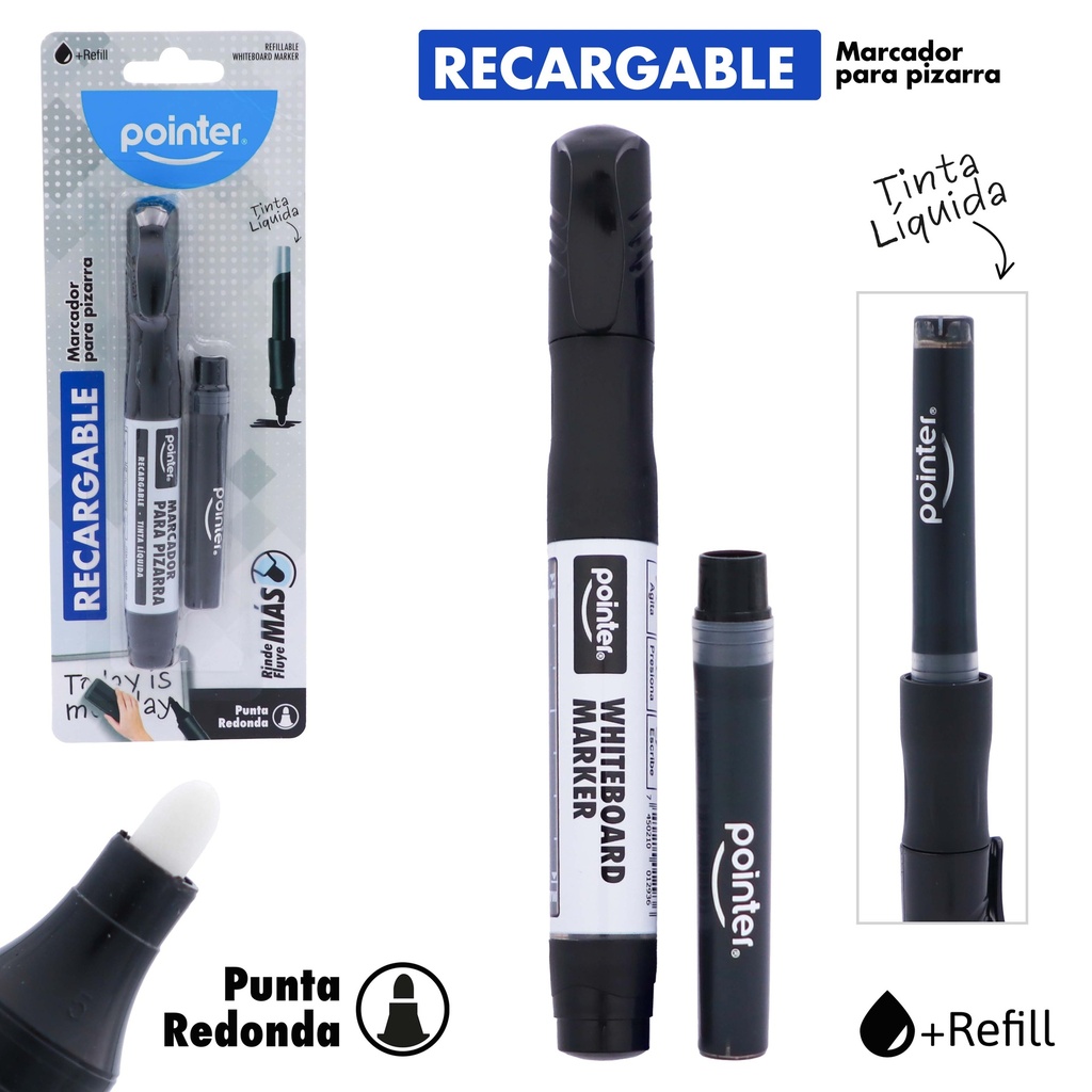 MARCADOR PARA TABLERO RECARGABLE TINTA LIQUIDA CON REPUESTO (NEGRO)