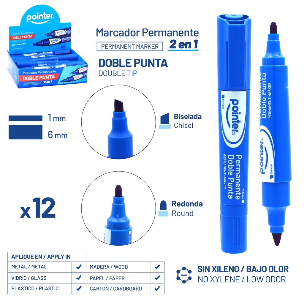 MARCADOR PERMANENTE DOBLE PUNTA (AZUL)