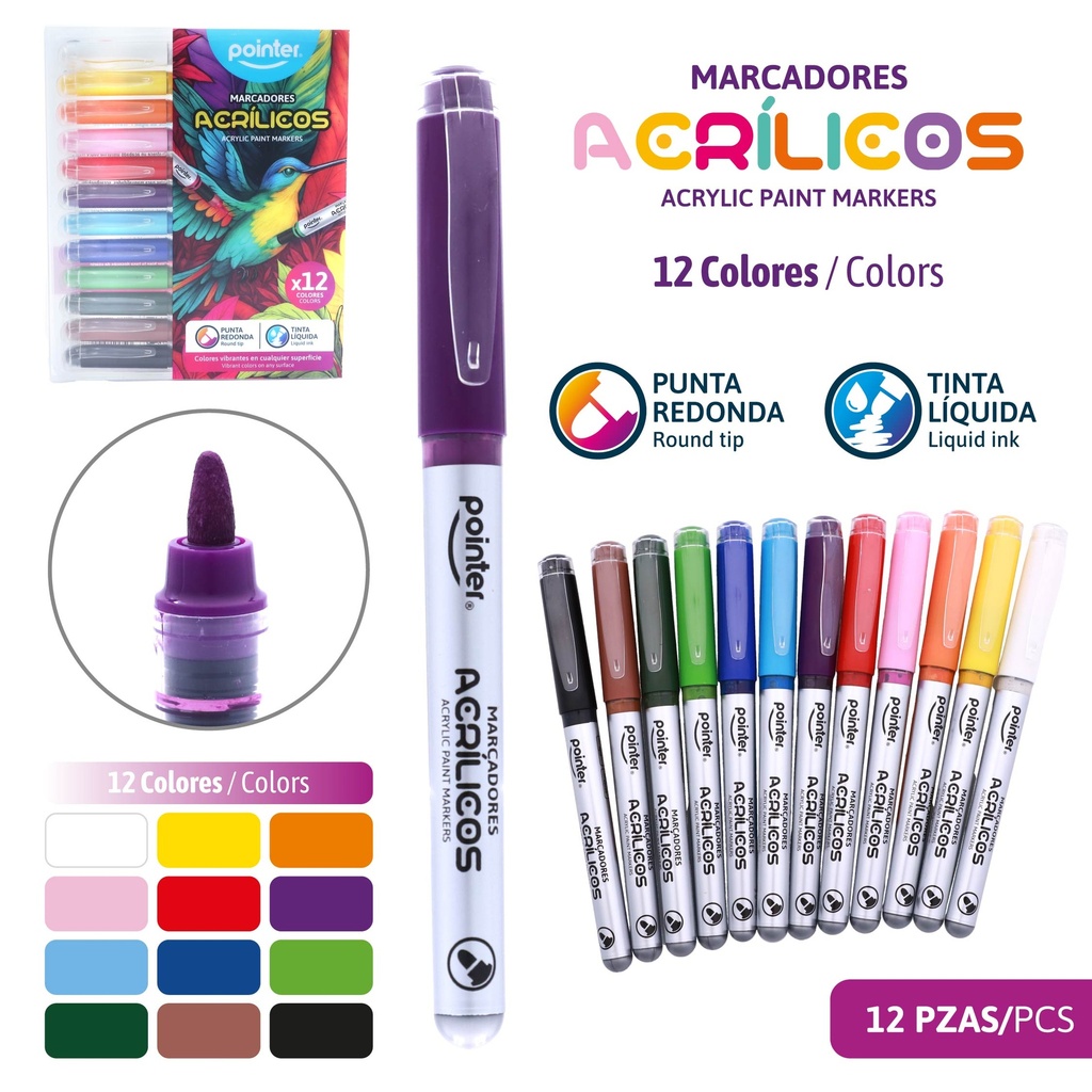 MARCADORES ACRILICOS 12 PIEZAS