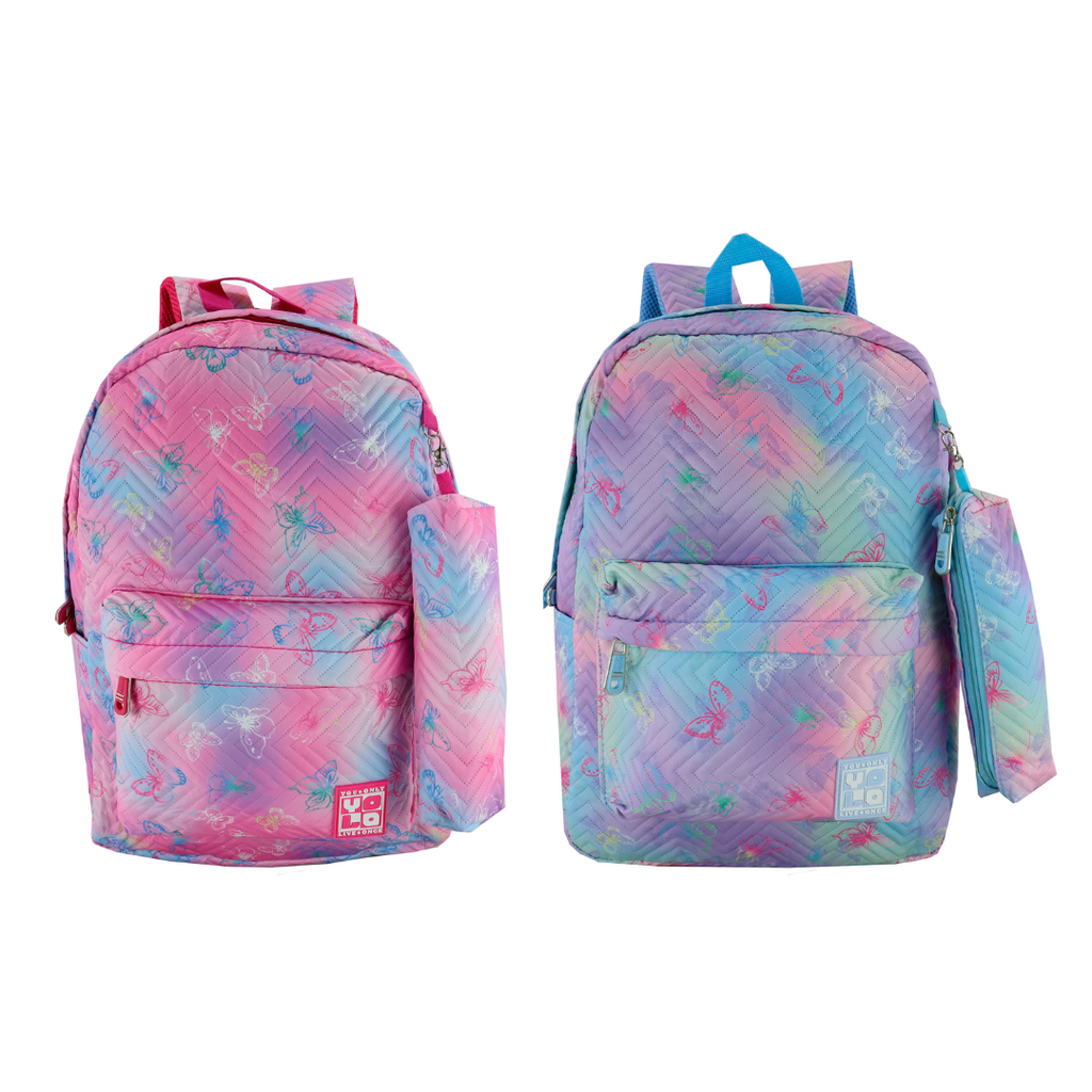 BOLSO ACOLCHADO CON CARTUCHERA MARIPOSA