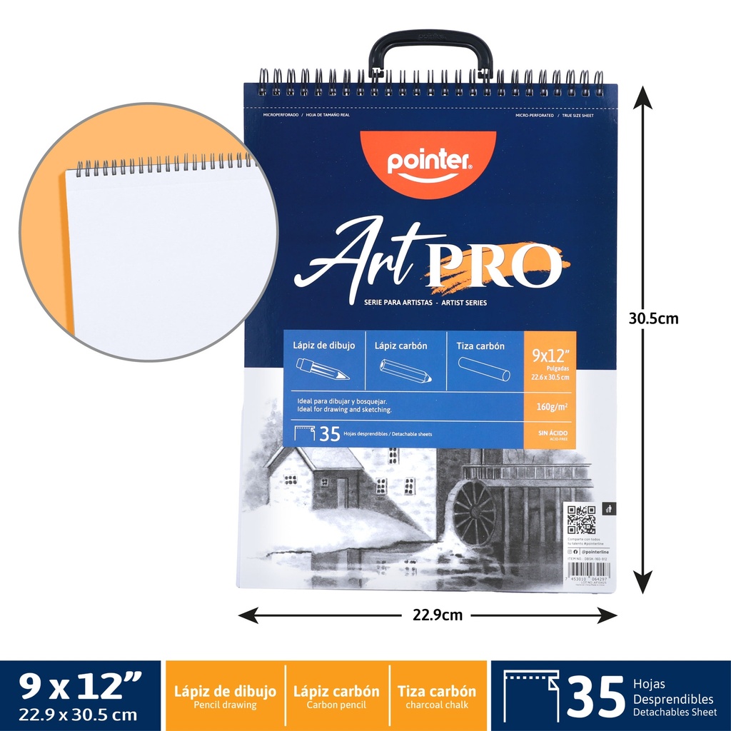 BLOCK ART PRO 9x12" x35 HOJAS - PARA LAPIZ DE DIBUJO, TIZA Y LAPIZ DE CARBON