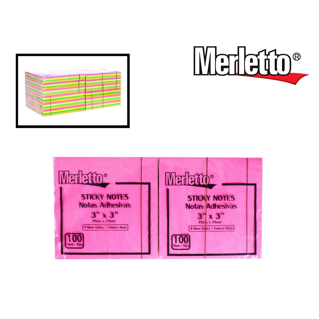 NOTAS ADHESIVAS NEON - 3x3" x100 HOJAS