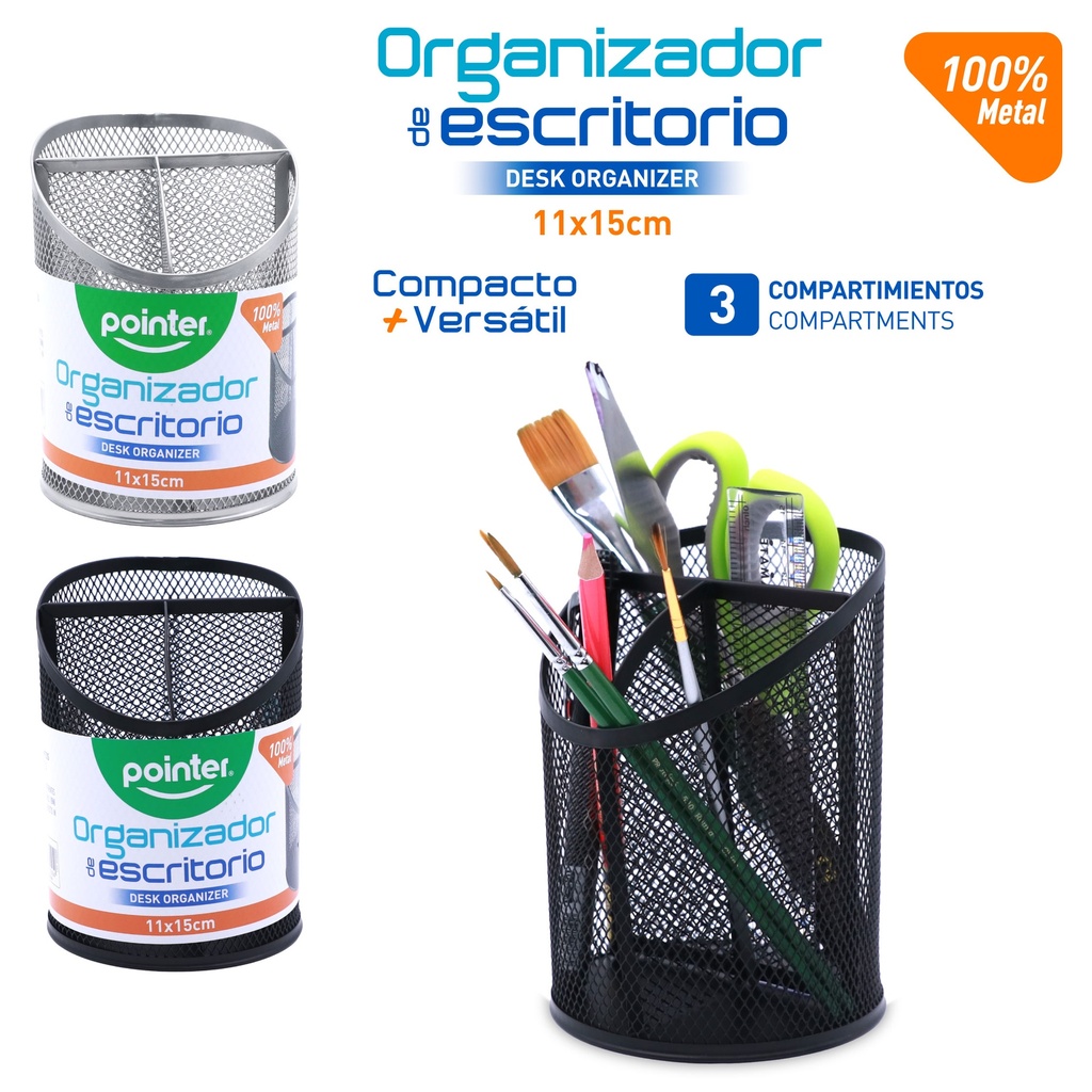 ORGANIZADOR METALICO DE ESCRITORIO - 3 COMPARTIMIENTOS