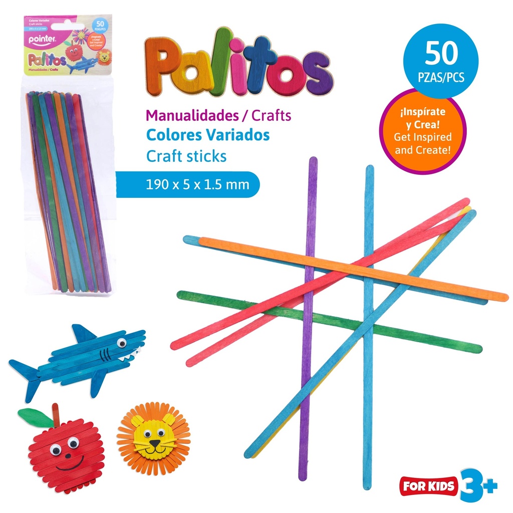 PALITOS PARA MANUALIDADES (COLORES SURTIDOS) - 19 x 0.5 x 0.15CM x50PZAS