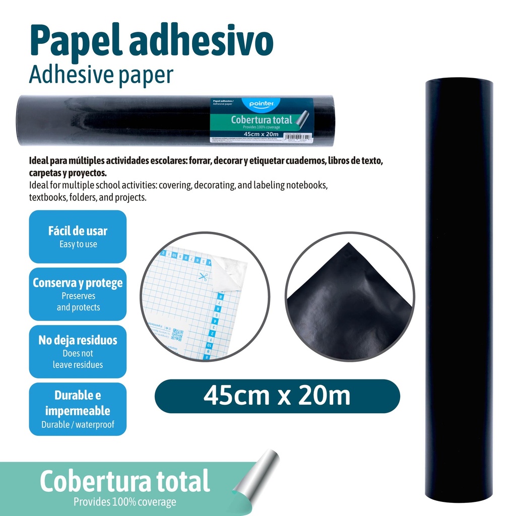 PAPEL CONTAC NEGRO 43CMX1M