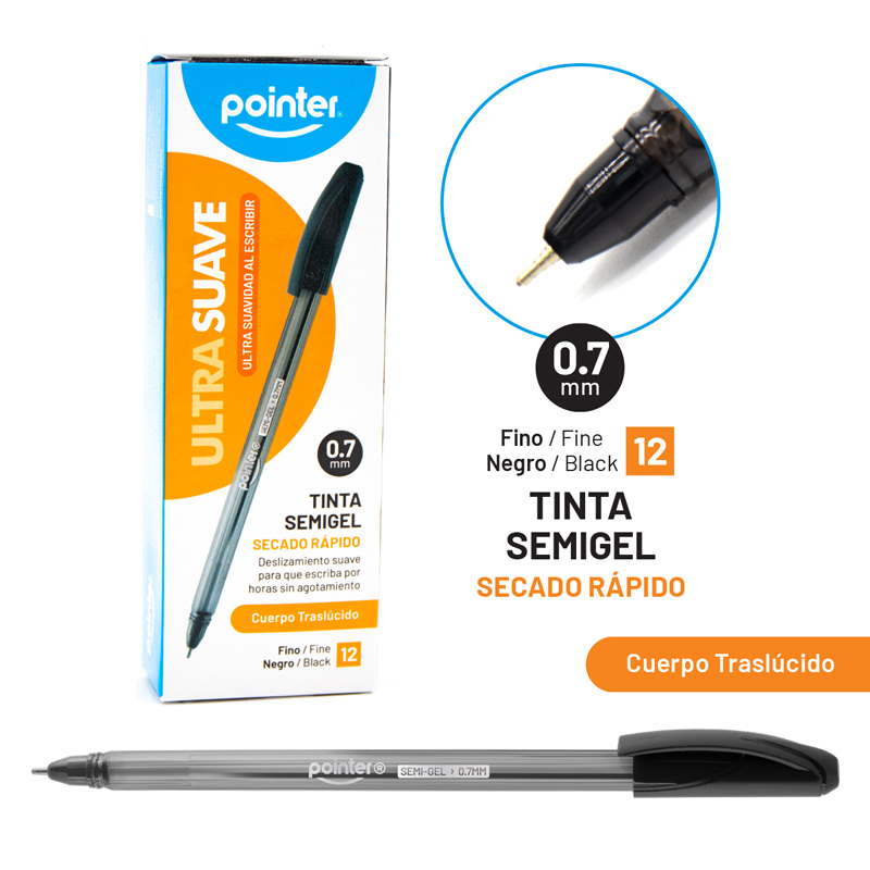 BOLIGRAFO SEMIGEL NEGRO - ULTRA SUAVE 0.7 MM UNIDAD