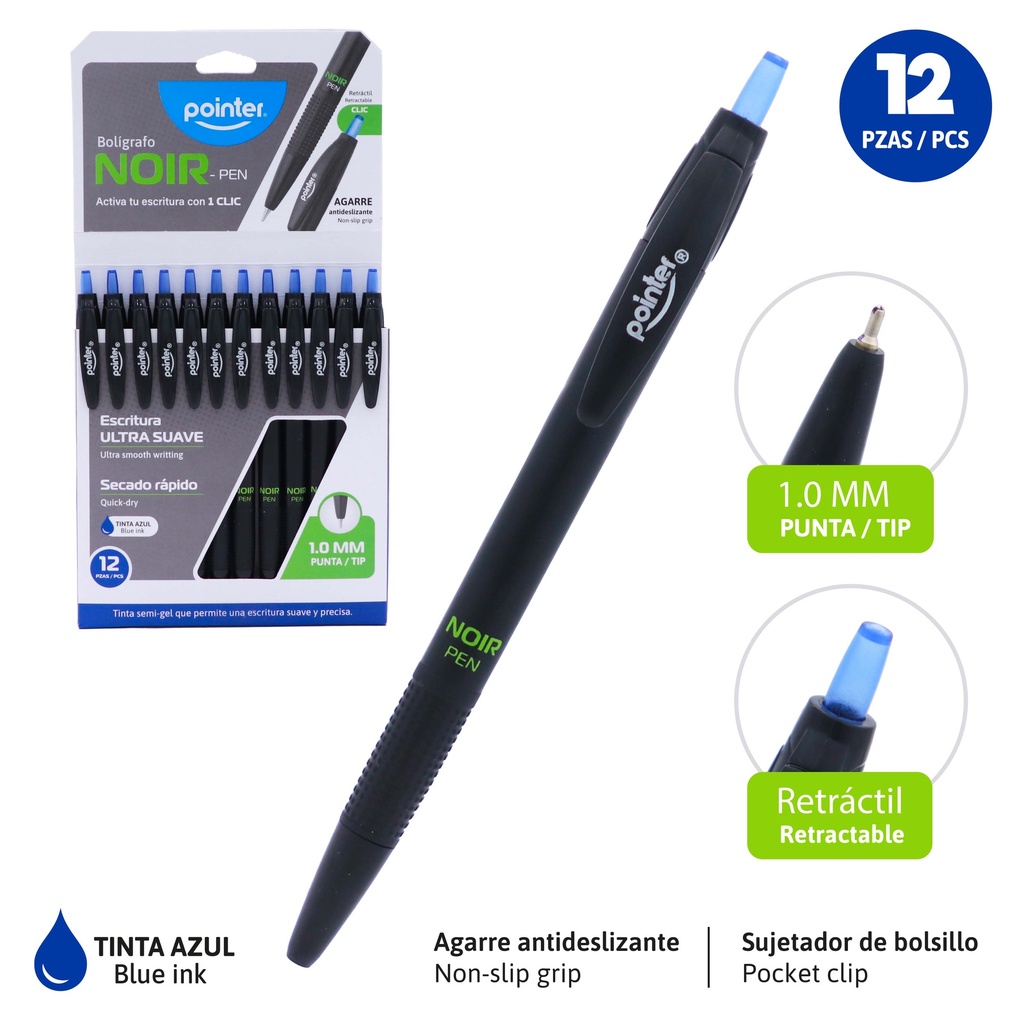 BOLIGRAFO RETRACTIL TINTA AZUL NOIR PEN 1.0MM UNIDAD