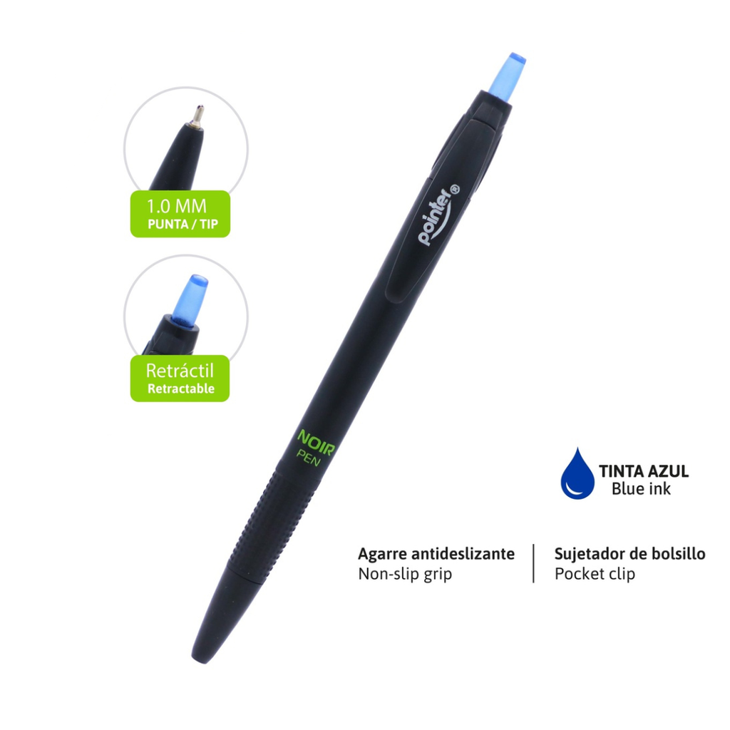 BOLIGRAFO RETRACTIL TINTA AZUL NOIR PEN 1.0MM UNIDAD