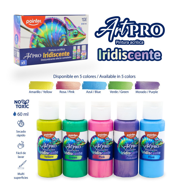 PINTURA ACRILICA IRIDISCENTE 60ML x5PZAS