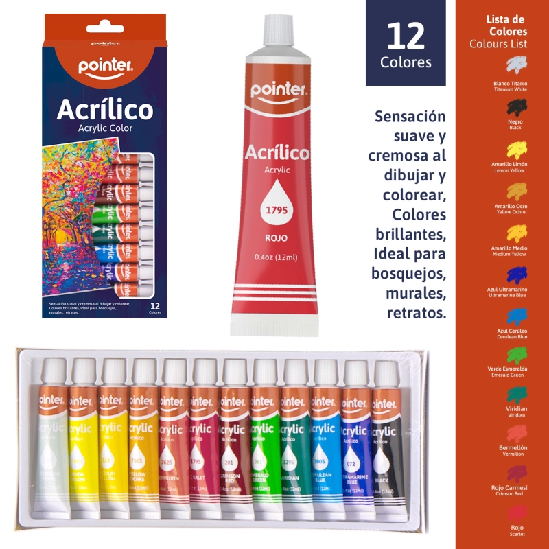 PINTURA ACRILICA x 12 COLORES