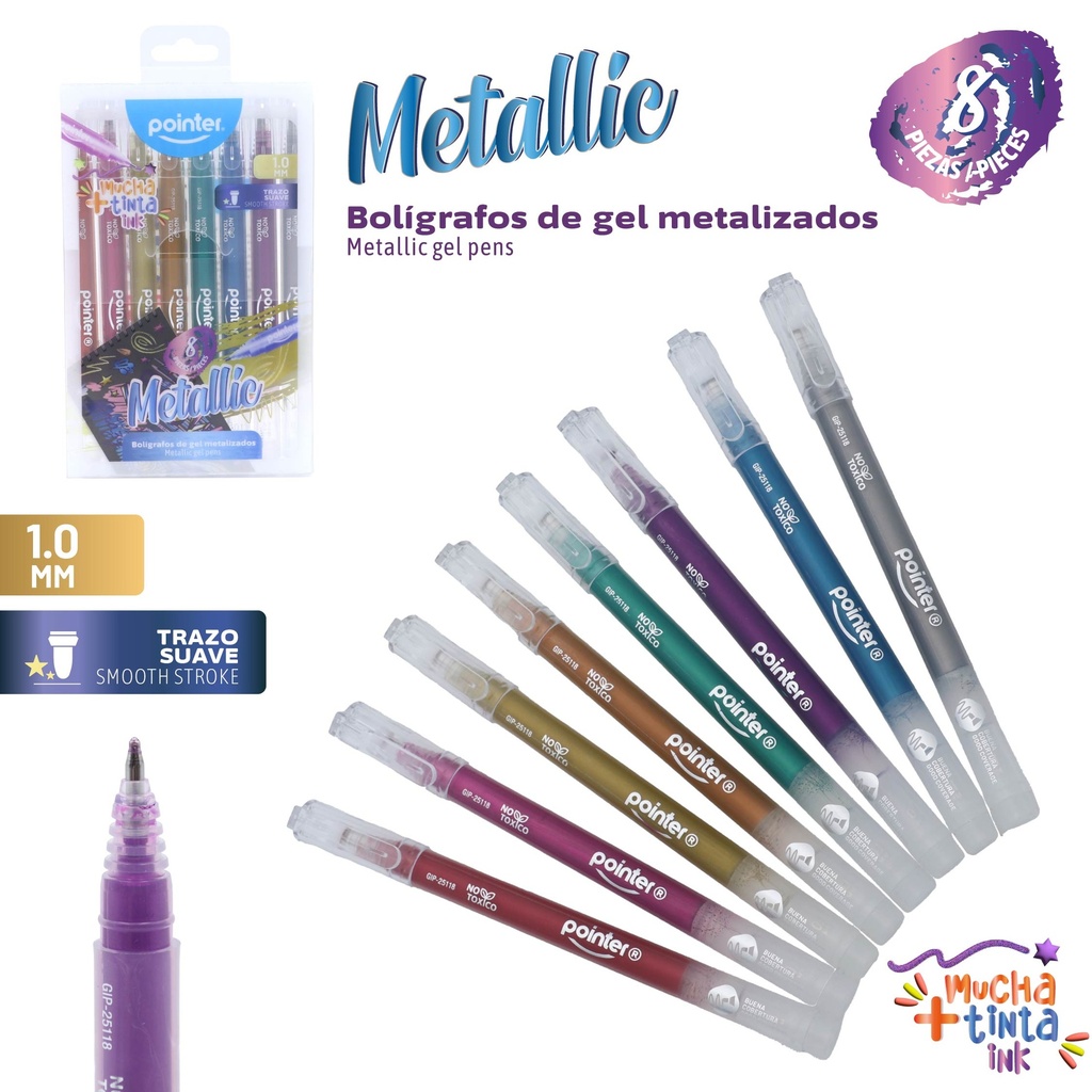 BOLIGRAFOS DE GEL METALIZADOS 8 COLORES 1.0 mm