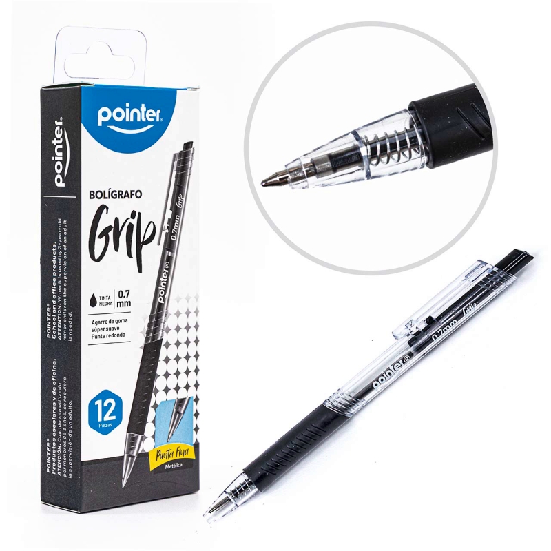 BOLIGRAFOS GRIP 0.7MM (NEGRO) X12