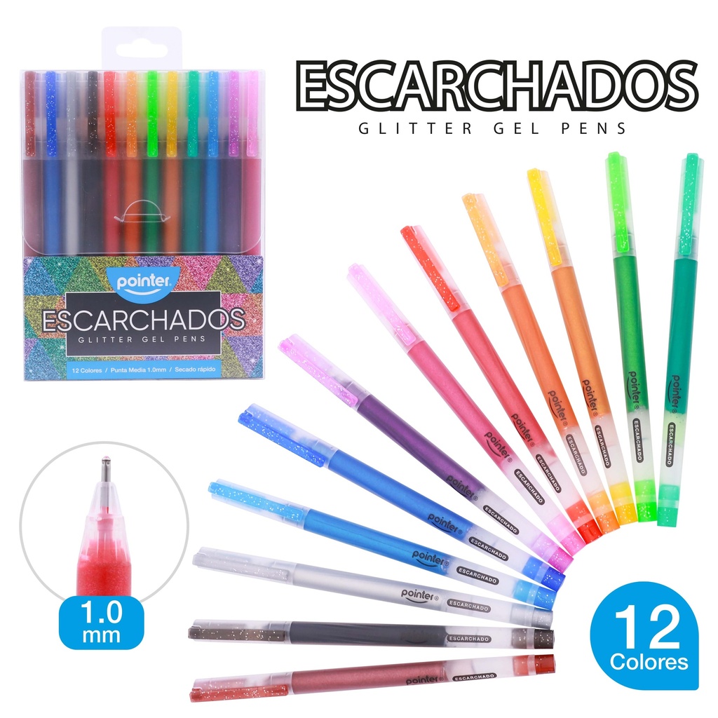 BOLIGRAFOS TINTA GEL ESCARCHADO (12 PZAS.)