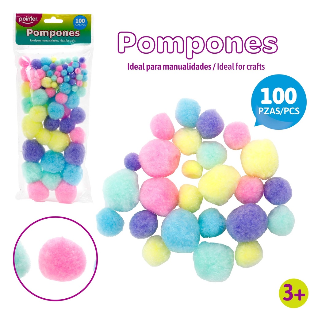 POMPONES DE COLORES PASTEL x100PZAS