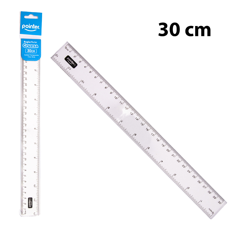 REGLA GRUESA 30CM - CUERPO PLASTICO TRANSPARENTE