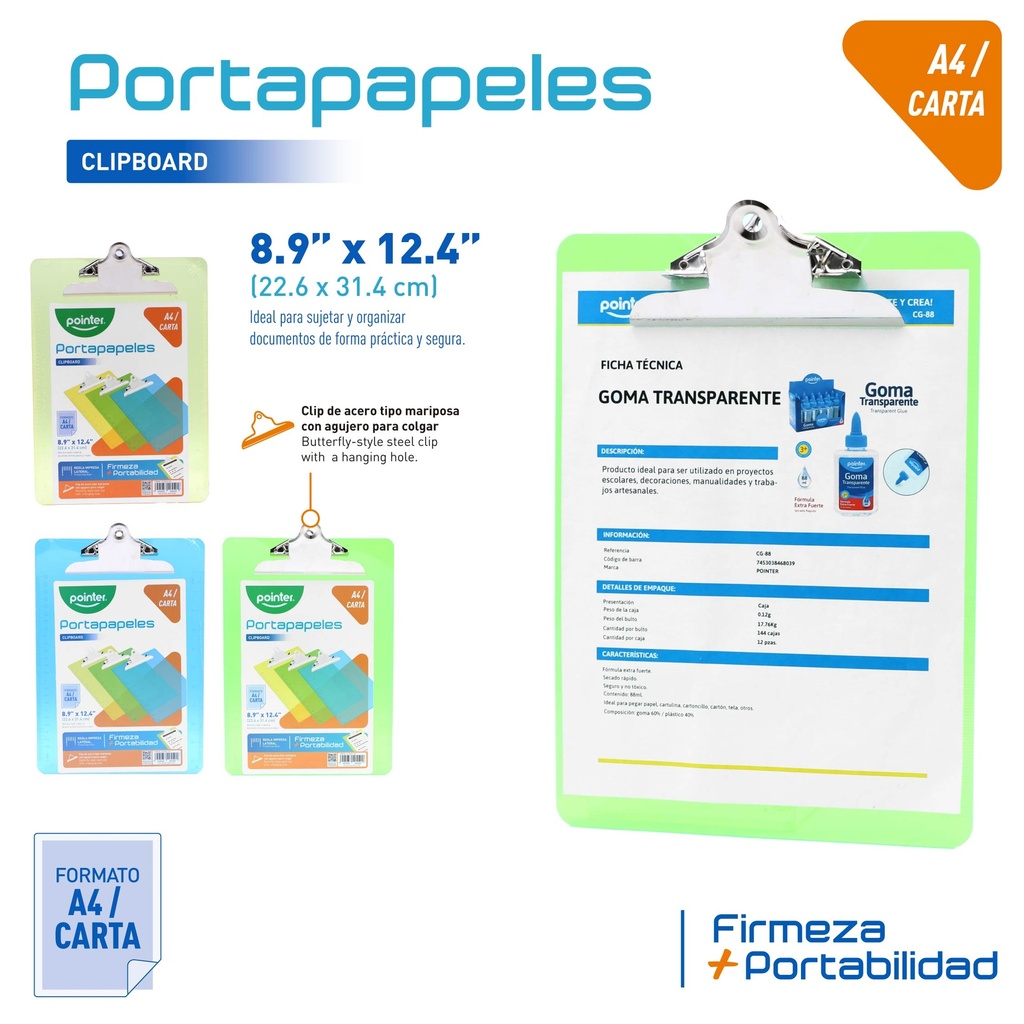 TABLA LEGAJADORA ACRILICA - CARTA/A4 22,8x31,8Cm