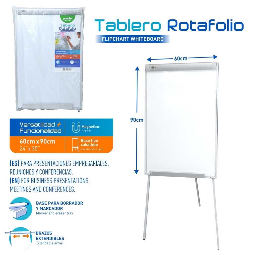 TABLERO BLANCO CON SOPORTE 60X90CM