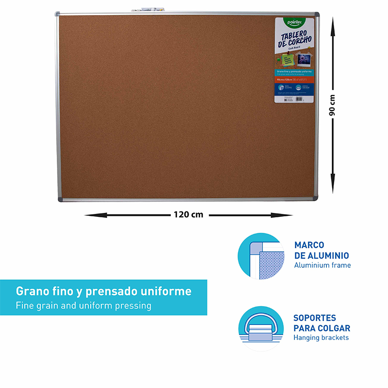 TABLERO DE CORCHO - 90 x 120CM