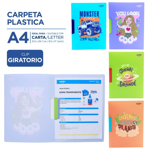 [FL2-25205] CARPETA PLASTICA A4 CON CLIP GIRATORIO