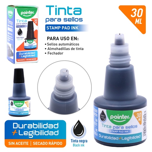 [INK-30-BK] TINTA NEGRA PARA ALMOHADILLA DE SELLOS - 30ML