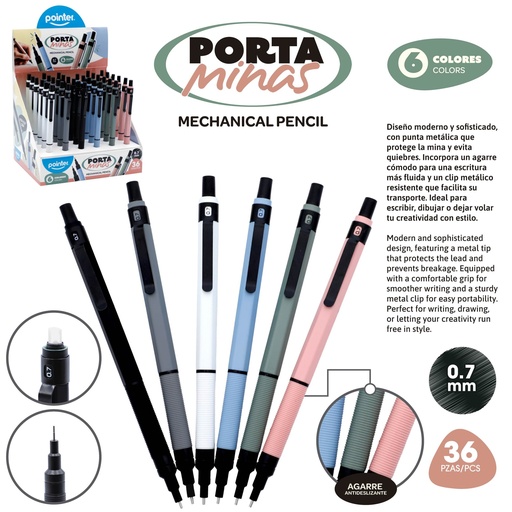 [MP-25197] PORTAMINAS 0.7 MM 36 PIEZAS