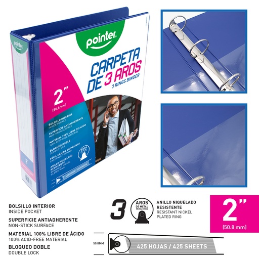 [FLJG-P-2-BU] CARPETA AZUL 3 AROS 2"