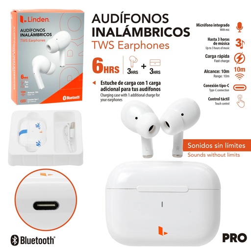 [LD-WHP-1] AUDIFONOS INALAMBRICOS TWS 6HRS TIPO C