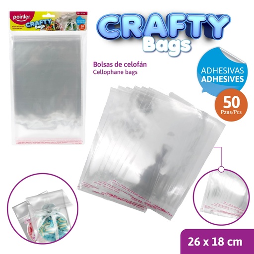 [OB-2618-S] BOLSAS CELOFAN ADHESIVAS 26X18CM 50PZAS