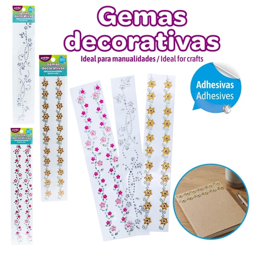 [ANC-2609] GEMAS DECORATIVAS ADHESIVAS TIRAS FLORES