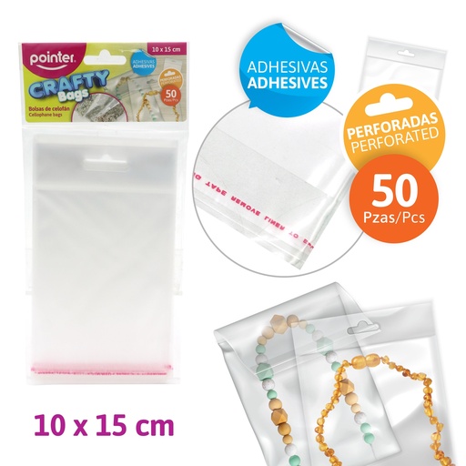 [OBH-46] BOLSAS DE CELOFAN ADHESIVAS PERFORADAS x50PZAS - 10x15CM