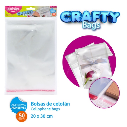[OB-2030] BOLSAS DE CELOFAN ADHESIVAS x50PZAS - 20 x 30CM