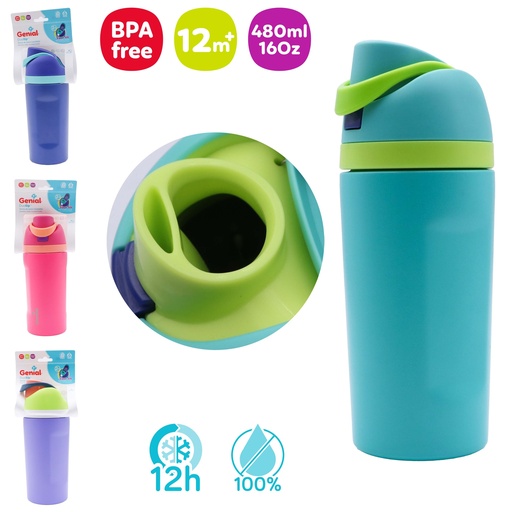 [GN-SF2703] TERMO DE ACERO INOXIDABLE 2 EN 1 ANTIDERRAMES 480ML/16OZ