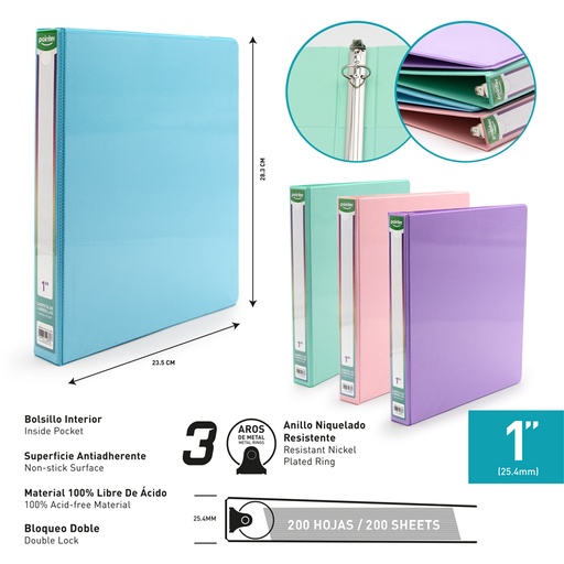 [FL3-1-0-ASM] CARPETA 3 AROS 1" (COLORES PASTEL)