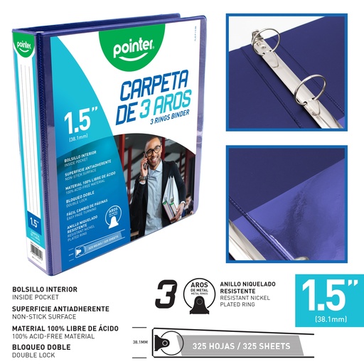 [FLJG-P-1-5-BU] CARPETA AZUL 3 AROS 1.5"