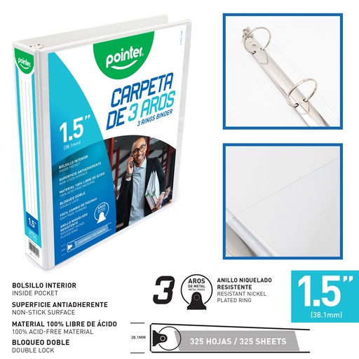 [FLJG-P-1-5-W] CARPETA BLANCA 3 AROS 1.5"