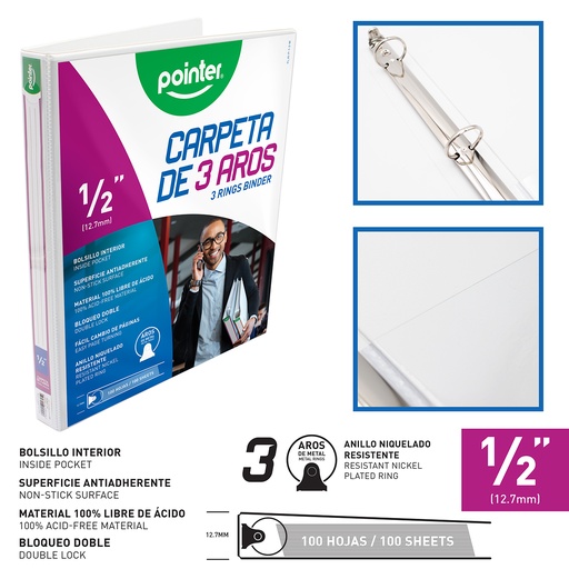 [FLJG-P-1-2-W] CARPETA 3 AROS 1/2" - BLANCA