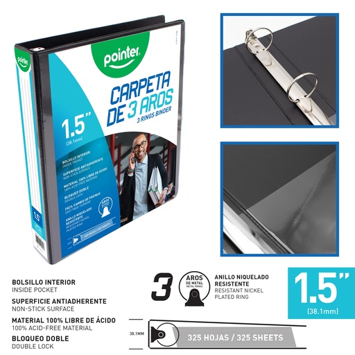 [FLJG-P-1-5-BK] CARPETA NEGRA 3 AROS 1.5"