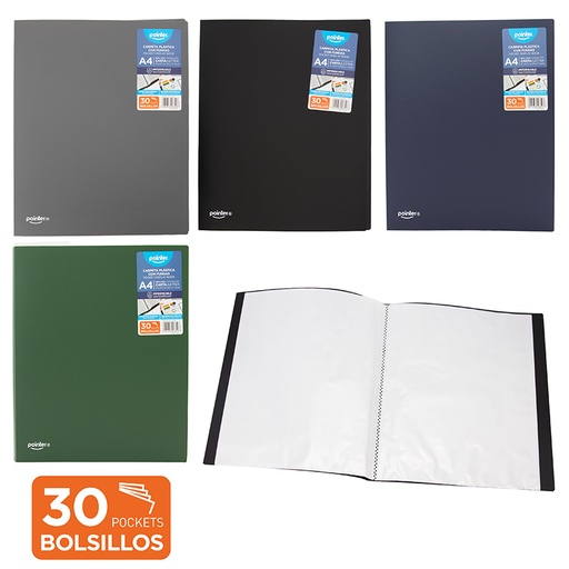 [FL1-34-2-30] CARPETA PLASTICA CON FUNDAS - 30 BOLSILLOS CARTA/A4 21x29,7Cm