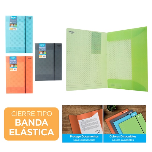 [FL2-23126] CARPETA PLASTICA PORTADOCUMENTOS CIERRE BANDA ELÁSTICA - CARTA/A4 21x29,7Cm